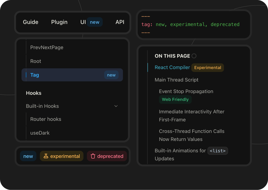 Tag component display in sidebar